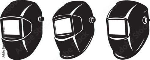 Silhouette of welding helmets, isolated on a white background. Perfect for welding, industrial safety, construction, metalwork, DIY, and graphic design projects.