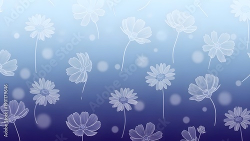 Wallpaper Mural Dreamy light blue and white cosmos flowers with bokeh effect floating on subtle gradient background gentle floral pattern Torontodigital.ca