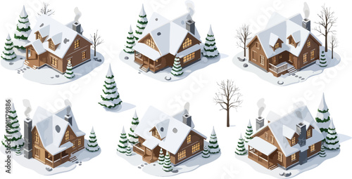 winter cabin village snow scene