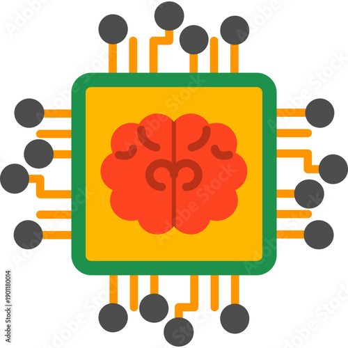 Processor chip with brain symbol Icon