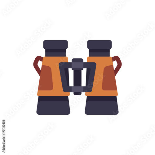 Trail binoculars with strap and eyepieces, colorful vector flat style illustration, adventure theme
