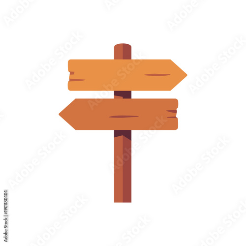 Trail signpost with wooden direction arrows, colorful vector flat style illustration, adventure theme
