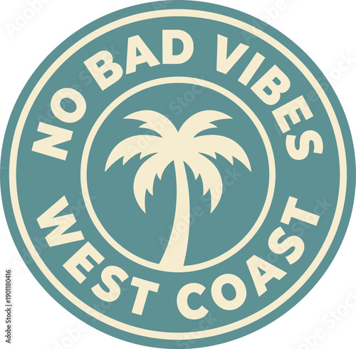 No Bad Vibes West Coast Palm Tree Logo - Vintage Sun, Beach and Surfing Style