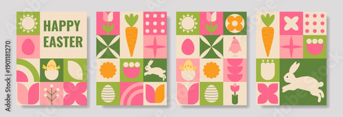 Set of Geometric Easter Posters With Spring Symbols