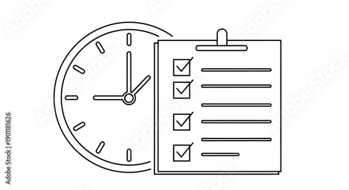 Time management concept with a clock and checklist illustration in linear style