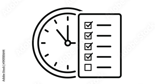 Time management concept a clock paired with a checklist for task completion