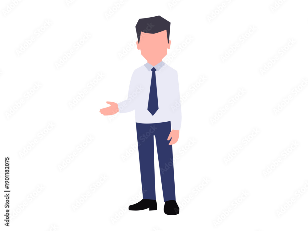 Obraz premium Businessman Explaining Idea with Hand Gesture – Flat Vector Character
