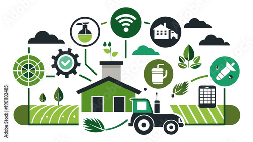 Sustainable living and eco-friendly transportation concepts illustrated with icons isolated on white background, Vector