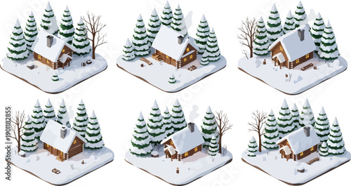 snowy cabin in forest collage