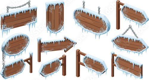 snowy wooden sign signs