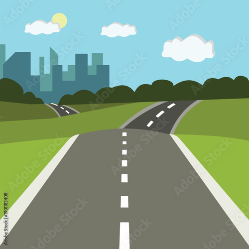Open Road Leading Toward City Horizon Symbolizing Journey, Progress, and Future