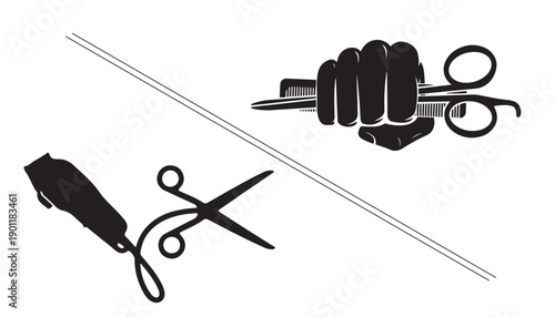 Barber and Hair Salon Tools Icon and Independence Concept with Hand and Scissors Vector