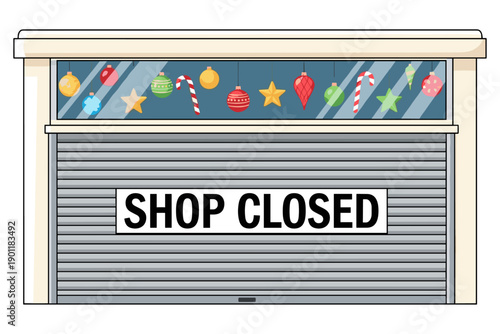 Festive Window Display with Christmas Decorations and a Closed Shop Sign, Signaling a Holiday Closure