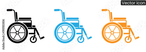 Vibrant wheelchair icons in black, blue, and orange for accessibility and healthcare designs