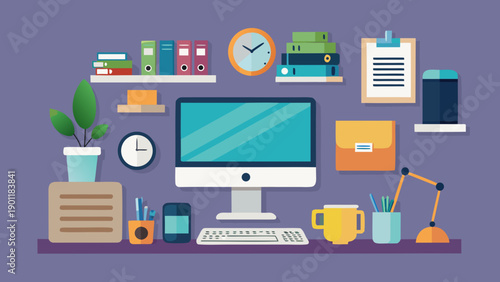 Creative workspace with modern technology and office supplies on a desk. isolated on white background, Vector