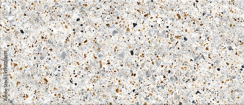 Elegant white terrazzo texture with gold and gray speckles