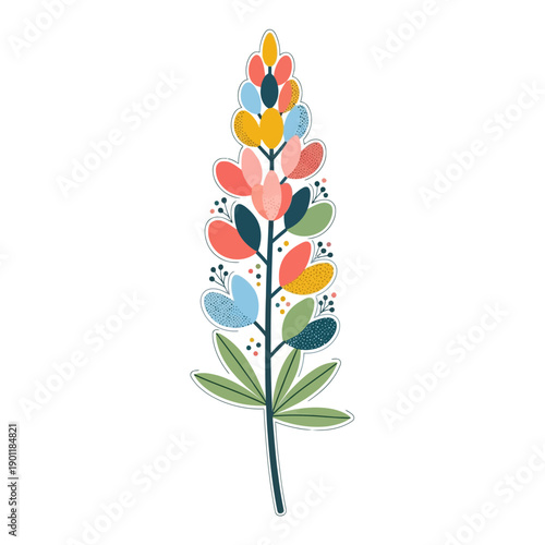 Colorful Abstract Floral Illustration with Bright Playful Leaves