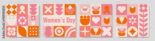 Set of modern geometric greeting cards for Womens Day.