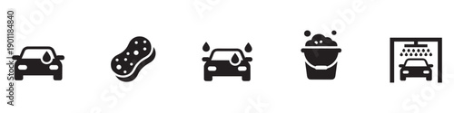 Car wash icons set. Auto car detailer icon. Washing, drying, polishing car parts. Automatic and self-service washing. Vector illustration. EPS 10