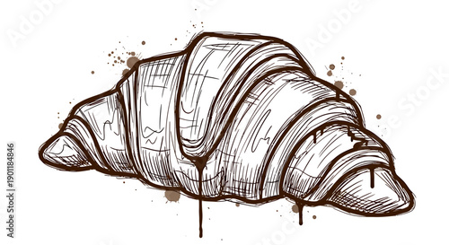 Artistic Drawing of a Croissant, Culinary Delight, Kitchen, Illustration, Cozy Environment, Close-Up View, Food Concept