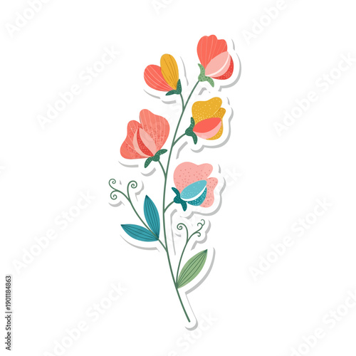 Colorful Abstract Flower Illustration with Butterflies in Bloom