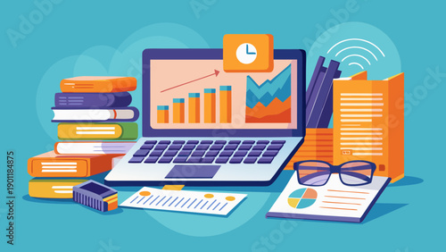 Busy professional analyzing financial data with modern tools and resources. isolated on white background, Vector