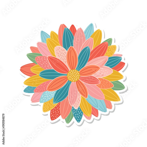 Colorful Floral Pattern with Various Petal Shapes and Colors