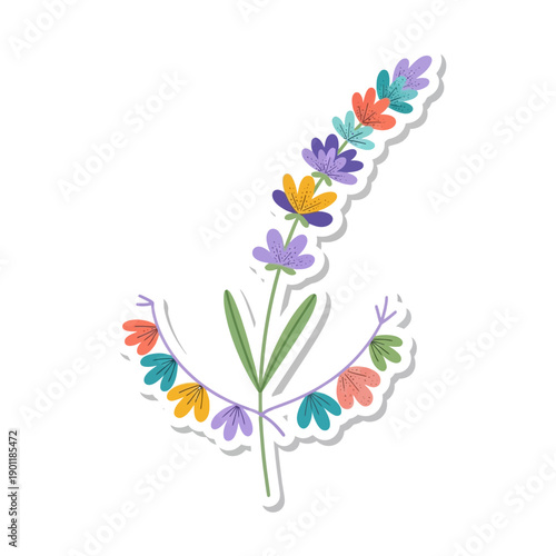 Colorful Floral Illustration with Bright Flowers and Green Leaves