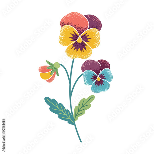 Vibrant Pansy Flower Illustration with Colorful Petals