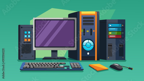 Modern home office setup with technology and ergonomic equipment isolated on white background, Vector