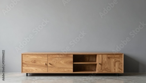 Wallpaper Mural Minimalist wooden tv stand displayed in a modern living room furniture showcase contemporary design neutral palette Torontodigital.ca