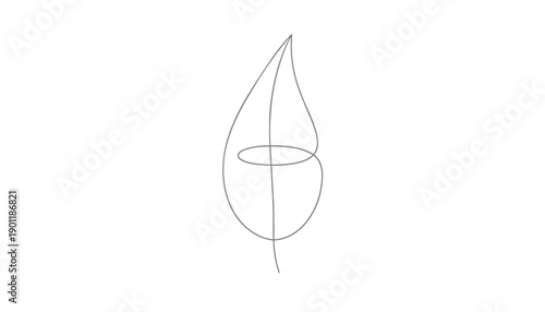 Vector leaf shape icon with oval cutout, line art style, for logo or symbol, isolated on transparent background, png