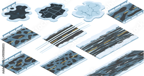 Ice cracking pavement scene