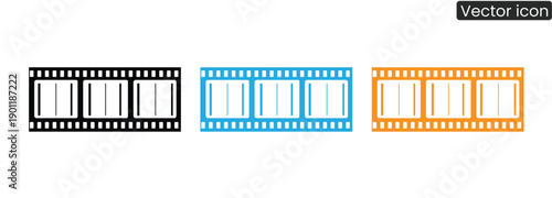 Vibrant film strip icons in black, blue, and orange for creative projects