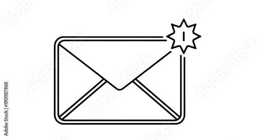 Simple black and white line drawing of an envelope with a starburst icon