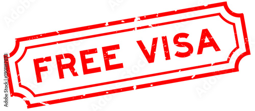 Grunge red free visa word rubber seal stamp on white background