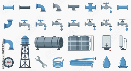 Industrial Pipeline System Components and Tools Illustration from a Direct Viewpoint