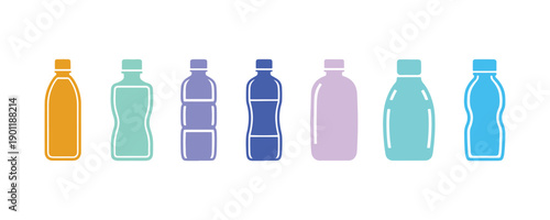 a series of basic icons representing a rectangular drink bottle set on a white surface