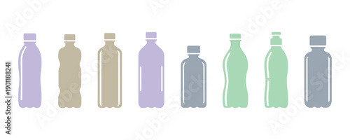 a collection of straightforward icons depicting a rectangular drink bottle on a white background