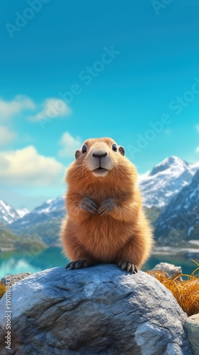 marmot sunbathing on a rock 