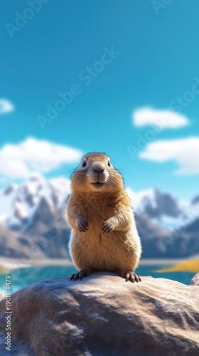 marmot sunbathing on a rock 