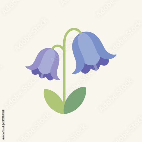 Bluebell Flowers Blooming on Green Stem.