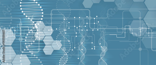 Scientific or medica background, DNA strands, connected neural web