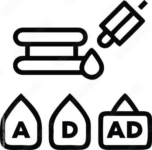Blood glucose monitoring equipment with test strips and lancet device icon for diabetes management concept