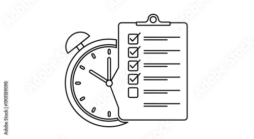 Time management concept with an alarm clock and checklist on a clipboard