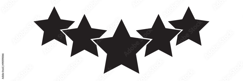 Fototapeta premium Five Star Rating Icon, Flat Style Quality Review Symbol Vector Isolated on White for App, Web and Customer Feedback Design.