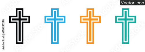 Modern cross icons in black, blue, orange, and green for various design needs