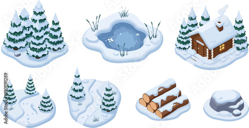 winter scene forest cabin lodge snow