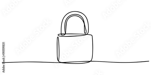Continuous one line drawing of padlock single line of lock padlock continuous line art vector outline, Continuous line drawing of a padlock with flowing wire icon. afety, protection, privacy, cybersec