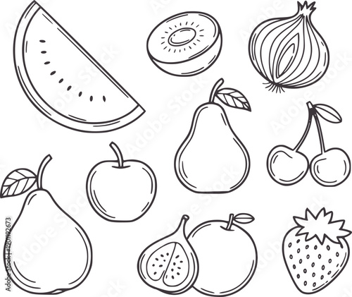 Minimalist black and of assorted fruits and vegetables watermelon